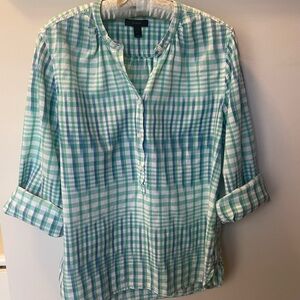J. Crew Teal and White Plaid Button Down Shirt